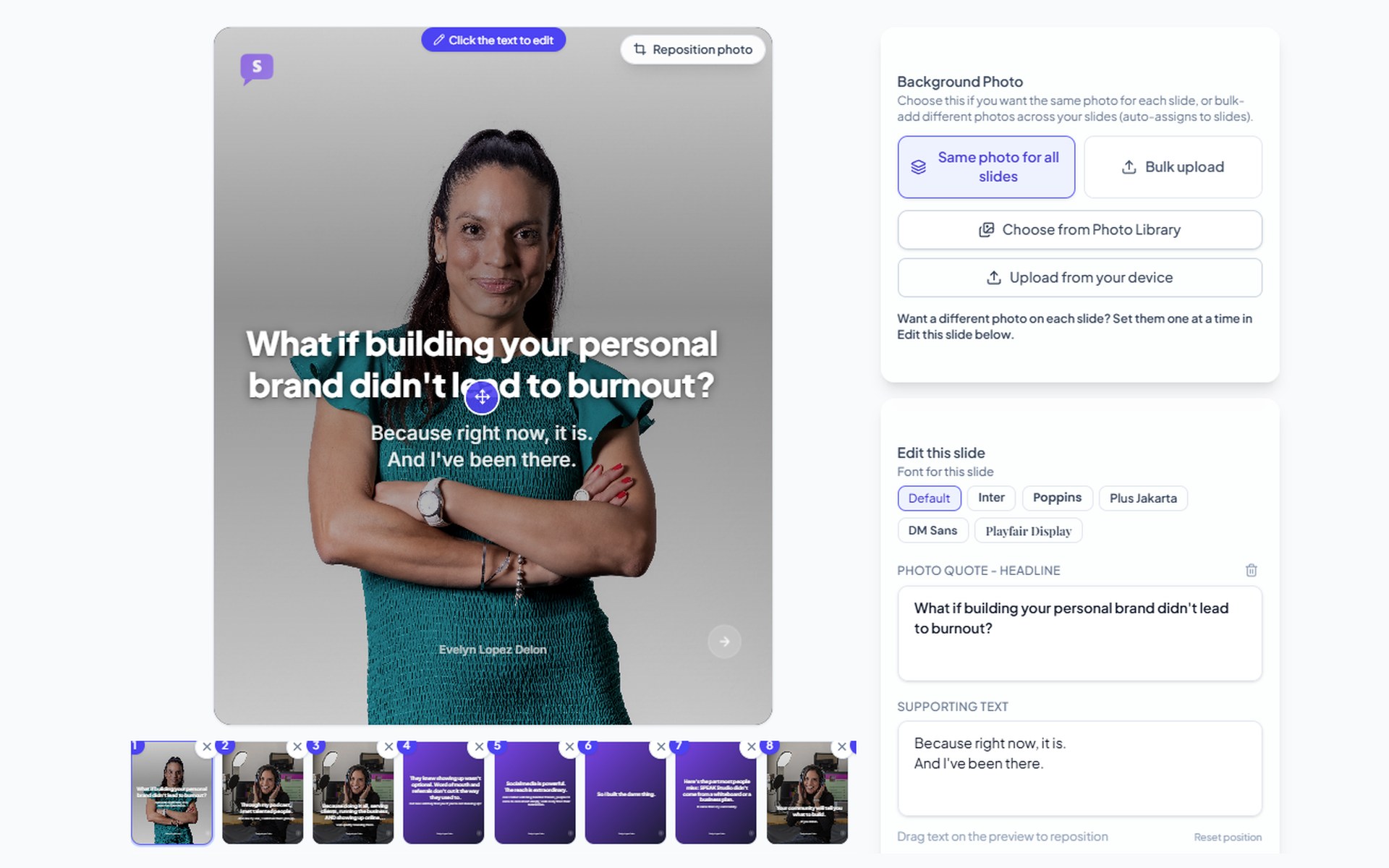 SPEAK Studio — Carousel Builder: turn captions into branded carousel slides